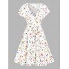 Robe Ceinturée Superposée Fleurie Imprimée à Pois - Blanc L