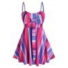 Maillot de Bain Tankini Rayé Coloré Noué à Taille Empire de Grande Taille - multicolor 2X