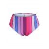 Plus Size Tied Colorful Striped Empire Waist Tankini Swimwear - multicolor 5X