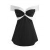 T-shirt Noir et Blanc à Épaules Dénudées - Noir L