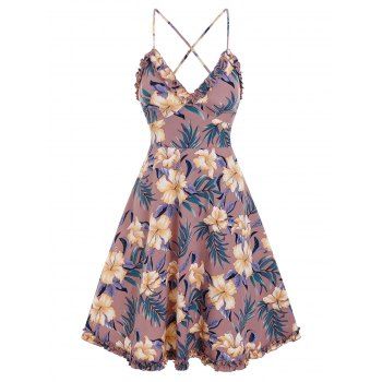 

Floral Print Spaghetti Strap Ruffle Vacation Dress, Light purple