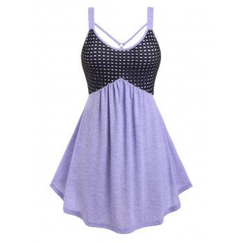 

Plus Size Fishnet Panel O Ring Strappy Tank Top, Light purple