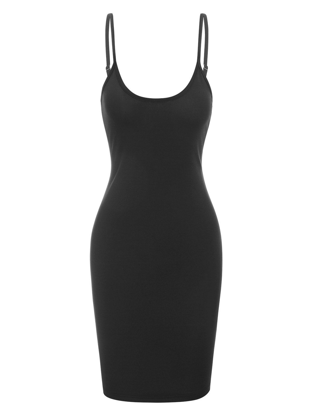 Spaghetti Strap Plain Mini Bodycon Dress - BLACK XXXL