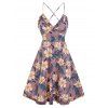 Robe de Vacances Fleurie Imprimée à Bretelle Fine à Volants - Violet clair L