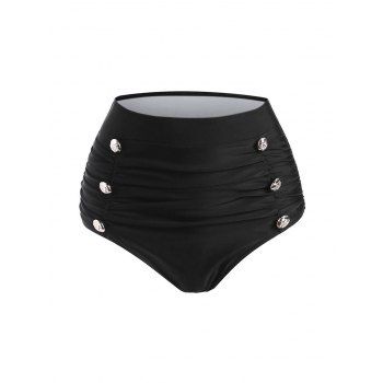 

Button Embellished Tummy Control Bikini Bottom, Black