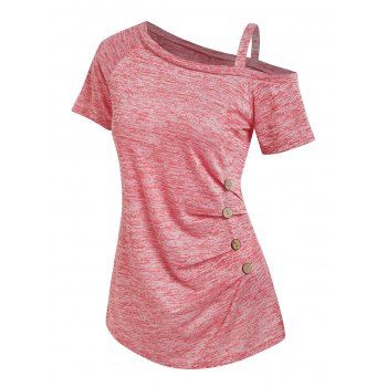 

Space Dye Print Button Ruched T-shirt, Light pink