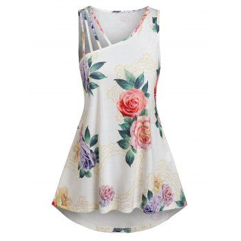 

Flower Print Strappy Tank Top, White