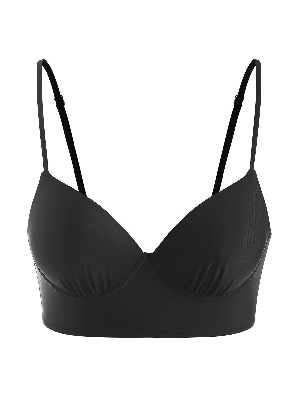 Underwire Swim Top Push Up Solid Color Cami Strappy Summer Beach Bikini Top - BLACK XL