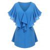 Blouse Plongeante à Volants de Grande Taille à Manches Papillon - Bleu 1X