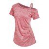 T-shirt Teinté Imprimé Boutonné à Volants - Rose clair XL