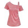 T-shirt Teinté Imprimé Boutonné à Volants - Rose Léger XXXL