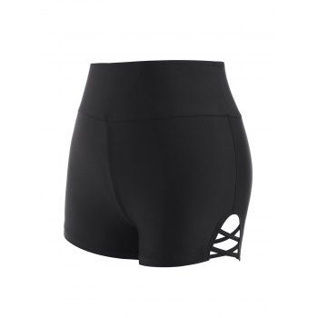 

High Waisted Crisscross Boyshort Swim Bottom, Black