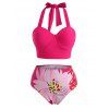 Maillot de Bain Tankini Style Corset Fleur de Grande Taille à Armature à Lacets - Rose clair 1X