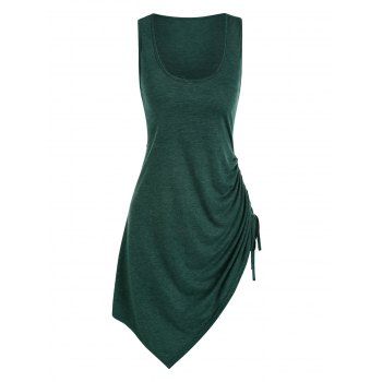 

Asymmetrical Hem Cinched Side Layering Tank Top, Deep green