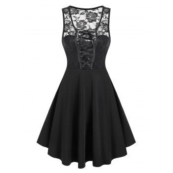 

Sleeveless Gothic Style Lace Up Flare Dress, Black