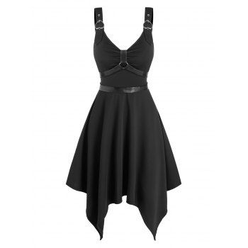 

Heart Ring Buckle Straps Gothic Style Dress, Black