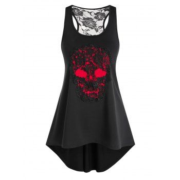 

Skull Lace Panel Gothic Style Halloween Tank Top, Black