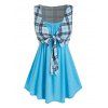 Camisole Longue Nouée en Avant de Grande Taille avec Débardeur à Carreaux - Bleu clair 4X