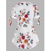 Button Front Tie Sleeve Floral Blouse - WHITE XXL
