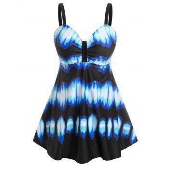 

Plus Size Tie Dye Empire Waist Tankini Swimwear, Blue