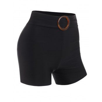 

Tummy Control Swim Bottom High Waisted O Ring Swimwear Boyshorts, Black