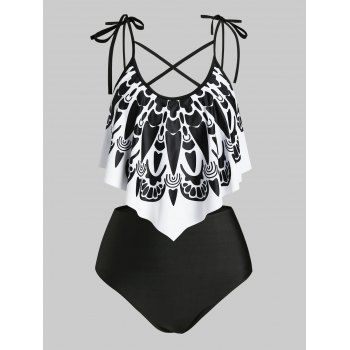 

Plus Size Crisscross Ruffled Tankini Swimwear, Black
