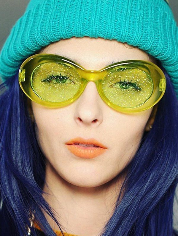 Oval Transparent Frame Glitter Sunglasses - LAWN GREEN 