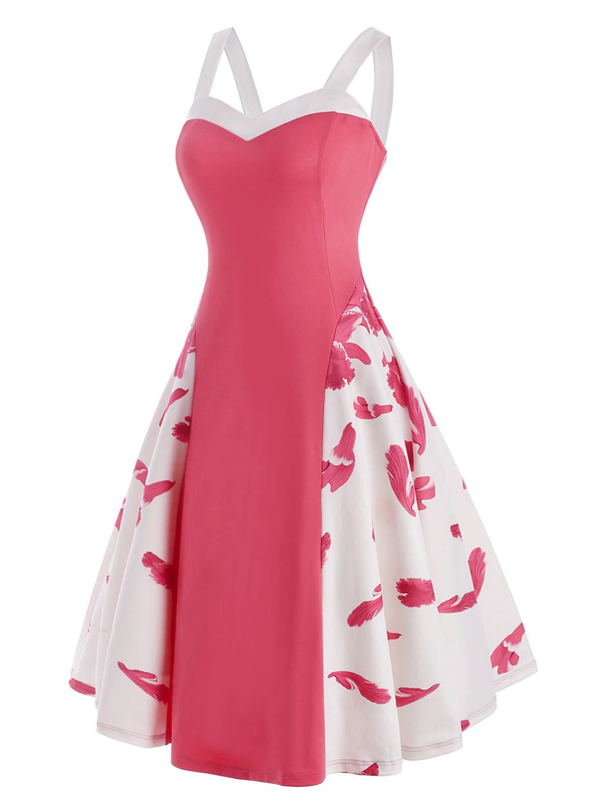Floral Print Midi A Line Dress - LIGHT PINK M