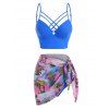 Vacation Tankini Swimsuit Mushroom Print Bathing Suit Crisscross Underwire Corset Summer Beach Three Piece Swimwear