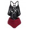 Tummy Control Tankini Swimwear Gothic Swimsuit Dragon Print O Ring Cut Out Mix and Match Summer Beach Bathing Suit - BLACK M