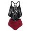 Maillot de Bain Tankini Gainant à Imprimé Dragon à Bretelle à Volants - Noir M