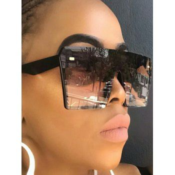

Oversize Square Frame Flat-Top Sunglasses, Black