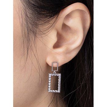 

Hollow Out Rectangle Zircon Drop Earrings, Silver