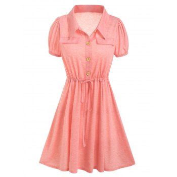 

Half Button Toggle Drawstring Heathered Dress, Light pink