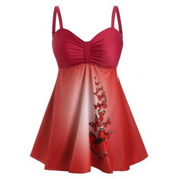 

Plus Size Butterfly Print Tankini Swimwear, Red