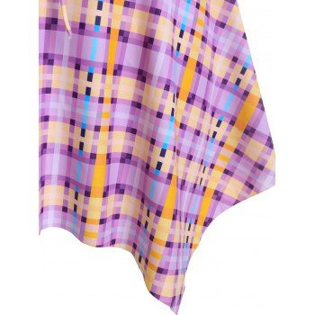 Buy Plus Size Cold Shoulder Ruffled Plaid Handkerchief Tankini Swimwear. Picture