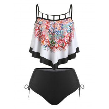 

Plus Size Cutout Ruffled Cinched Tankini Swimwear, Multicolor