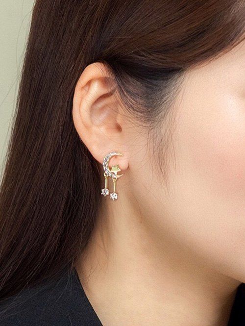 Boucles D'Oreilles en Forme D'Etoile et de Lune en Zircon - d'or 