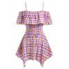 Maillot de Bain Tankini Mouchoir à Carreaux Epaule Dénudée de Grande Taille à Volants - multicolor 4X
