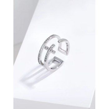 

Hollow Out Cross Diamante Opening Ring, Silver