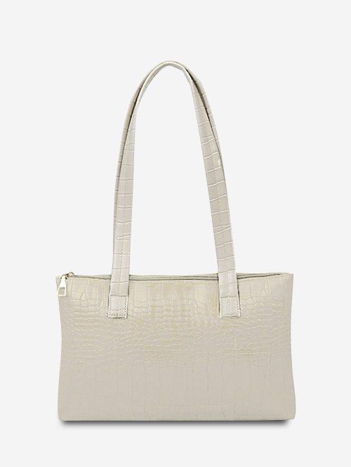 Sac à Bandoulière Motif Relief et à Double Poignée - Blanc de Crème 