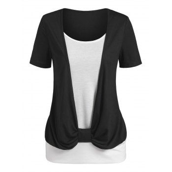 

Two Tone Monochrome Faux Twinset T-shirt, Black