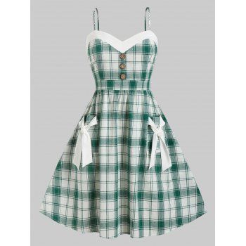 

Plus Size Bowknot Plaid Knee Length Dress, Green