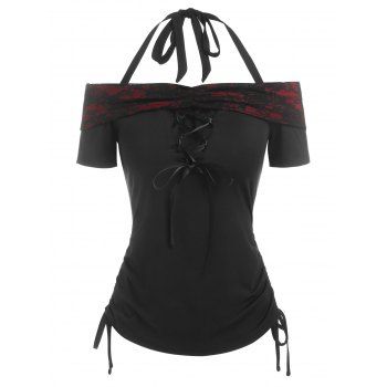 Gothic Halter Cinched Lace Up Tee