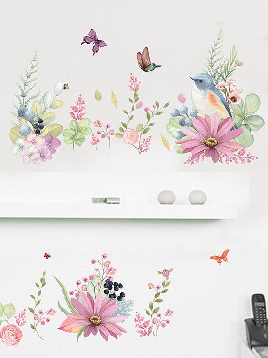 Ensemble D'Autocollants Muraux Motif de Papillons et Fleurs - multicolor A 60X90CM