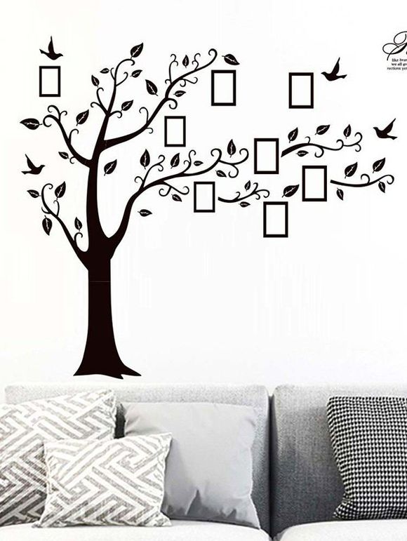 Ensemble D'Autocollant Mural Motif d'Arbre et Cadres Photos - Noir 30X90X4