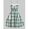 Robe Longueur à Genou à Carreaux avec Nœud Papillon de Grande Taille - Vert 4X