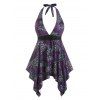 Maillot de Bain Tankini Mouchoir Plongeant Imprimé de Grande Taille à Col Halter - multicolor 1X