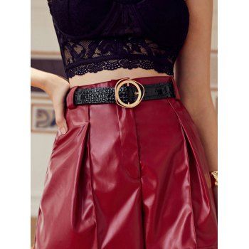 

Circle Irregular Buckle Textured Dress Belt, Black