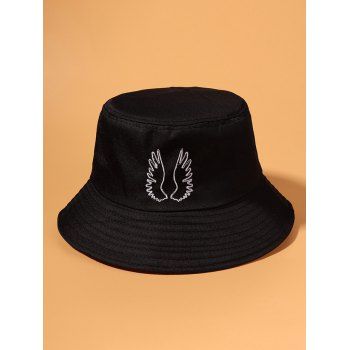 

Embroidered Pattern Wing Outdoor Bucket Hat, Black